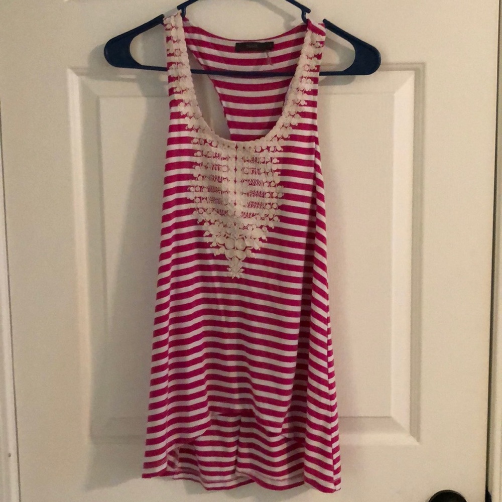 Woman’s pink and white striped tank top